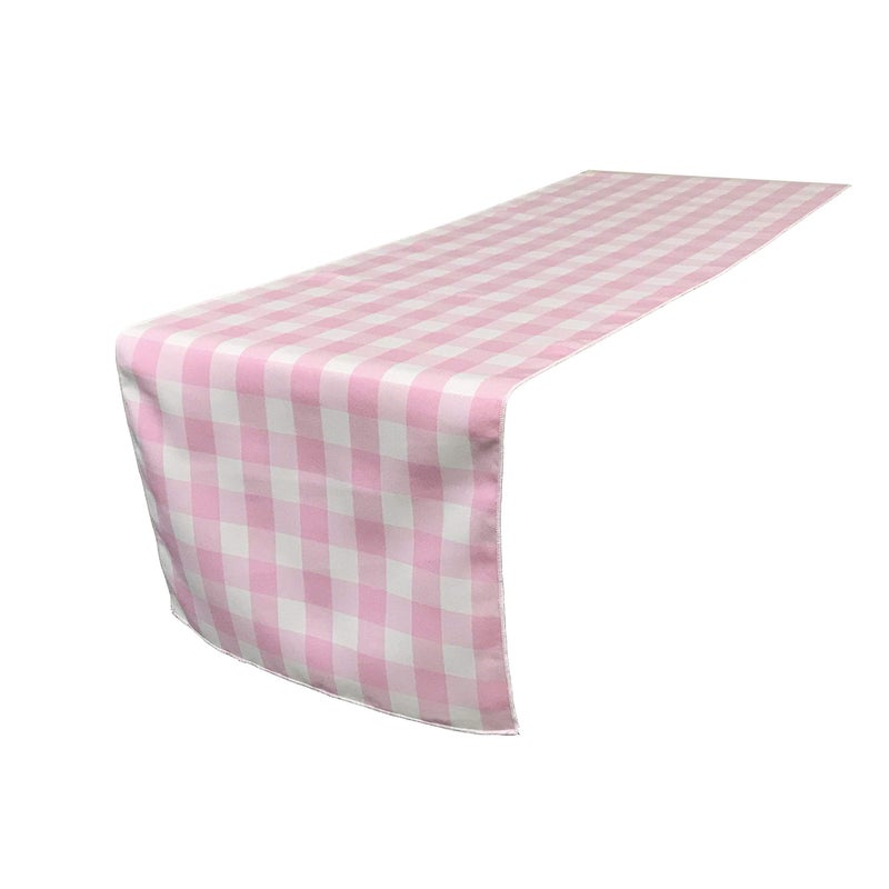 LA Linen Poly Checkered Table Runner, 14 by 108-Inch, Pink/White Checkered Gingham